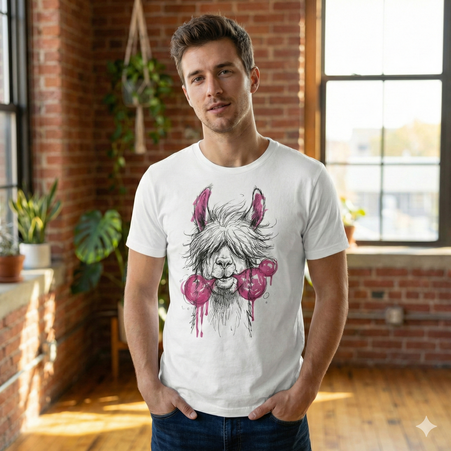 Premium T-Shirt "Lazy Llama" - 100% Organic Cotton