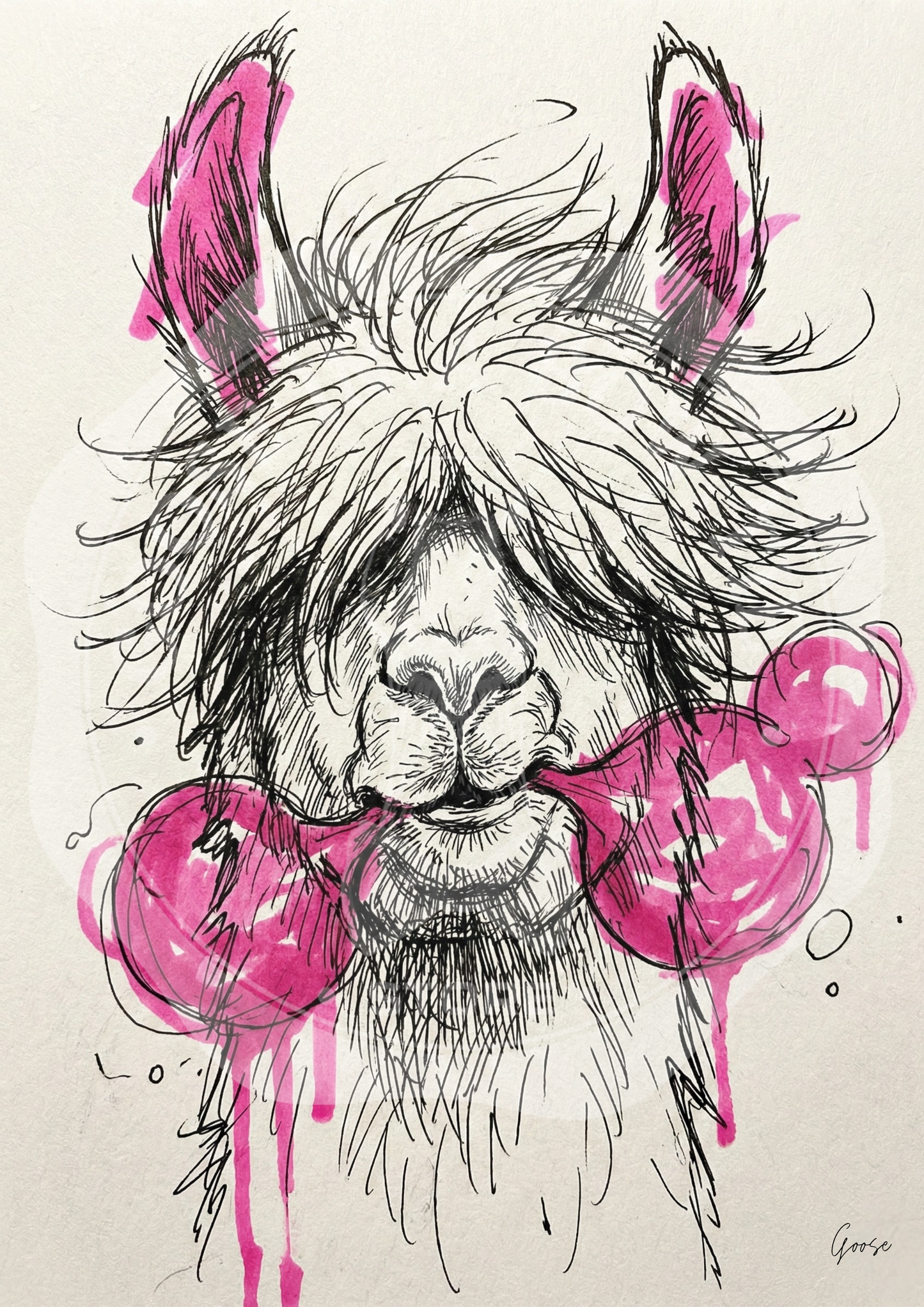 Printable poster - "Cool Llama with Pink Bubblegum"
