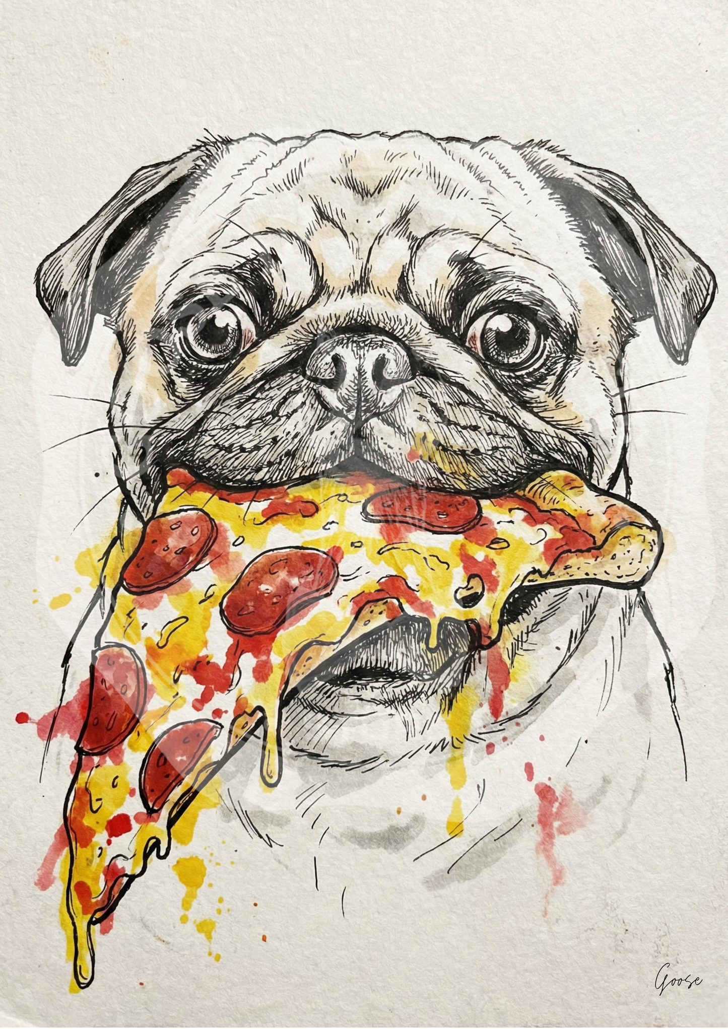 Plakat do druku- "Mops z Pizzą"