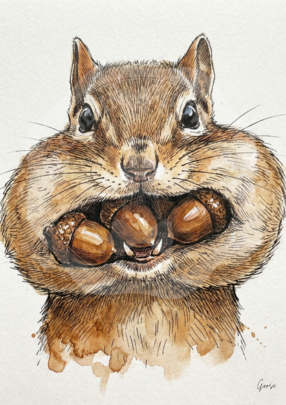Printable poster - "Cute Squirrel with Acorns"
