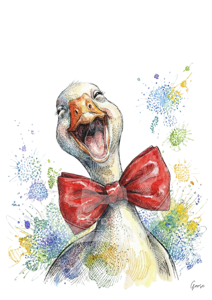 Printable poster - "Laughing Goose in a Red Bow Tie"