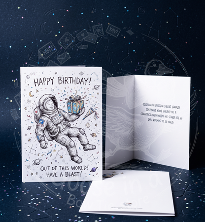 Kartka Urodzinowa Kosmonauta – "Out of This World" (A5)- Drukowana