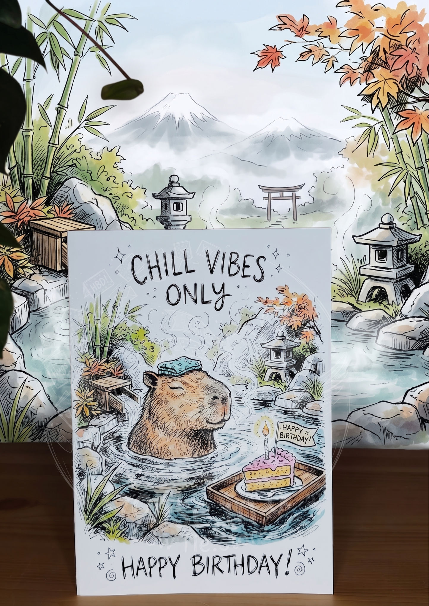 Kartka Urodzinowa: Chill Vibes Only – Kapibara w Onsenie (A5)- Drukowana