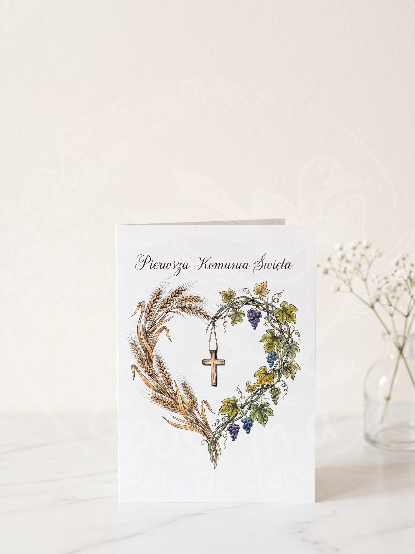Kartka na Pierwszą Komunię Świętą – Symboliczne Serce (A5)- Drukowana