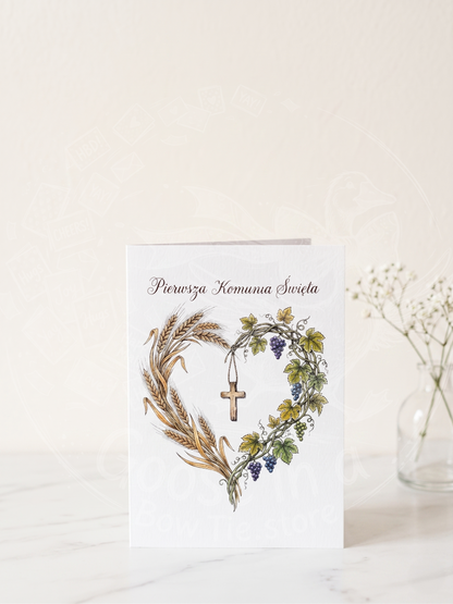 Kartka na Pierwszą Komunię Świętą – Symboliczne Serce (A5)- Drukowana