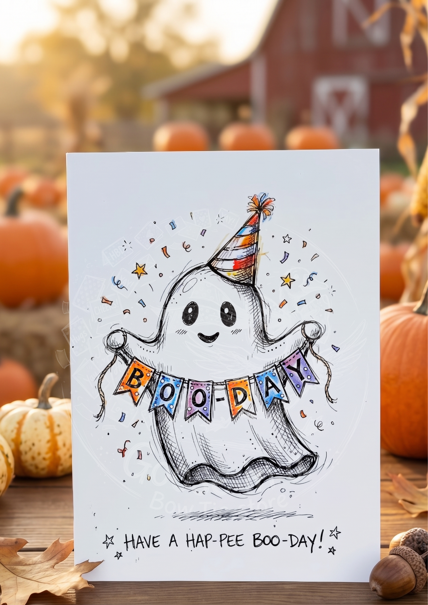 Kartka Urodzinowa „Hap-Pee Boo-Day!” – Uroczy Duszek (A5)- Drukowana