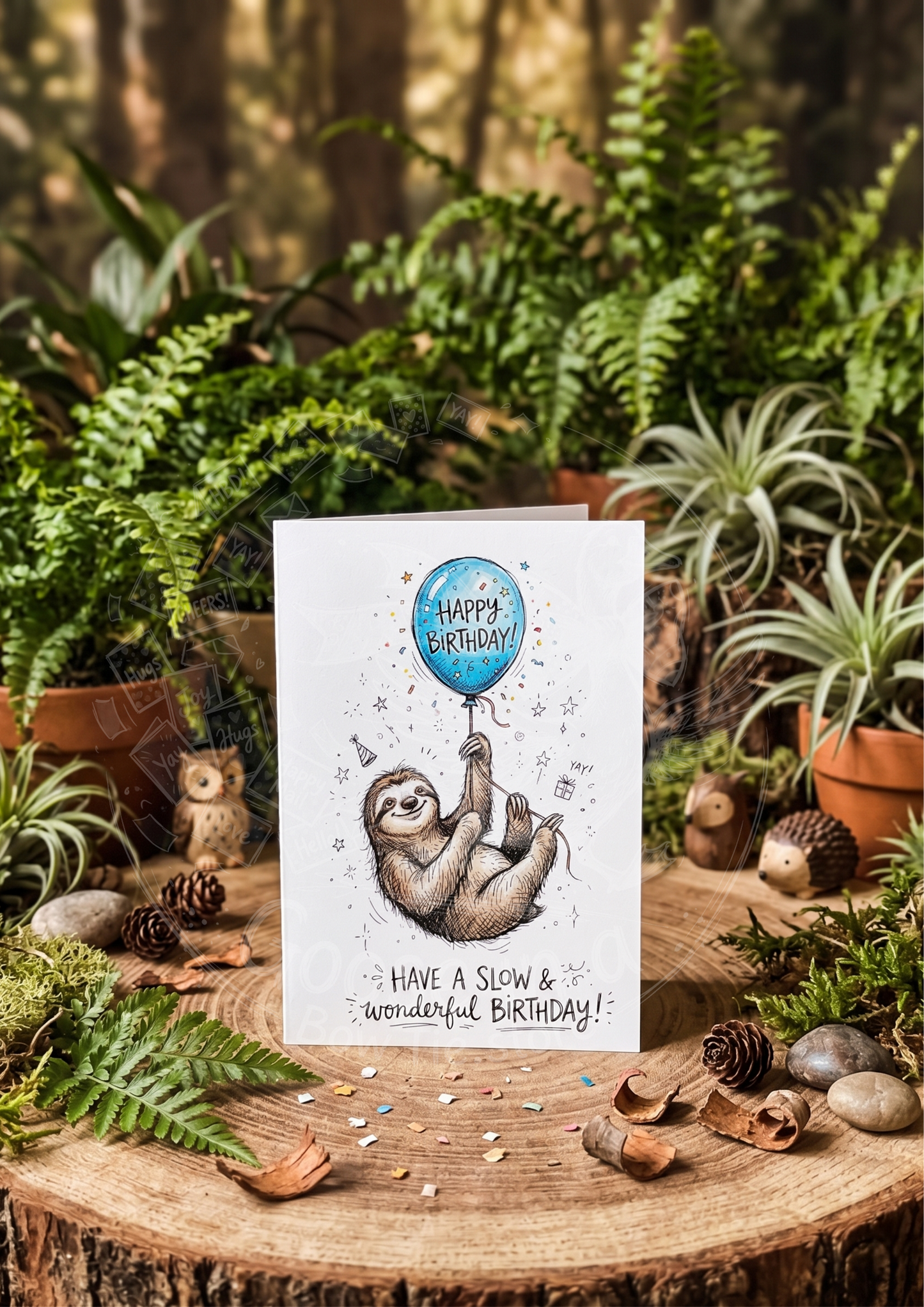 Kartka Urodzinowa z Leniwcem – "Have a Slow & Wonderful Birthday!"- Drukowana