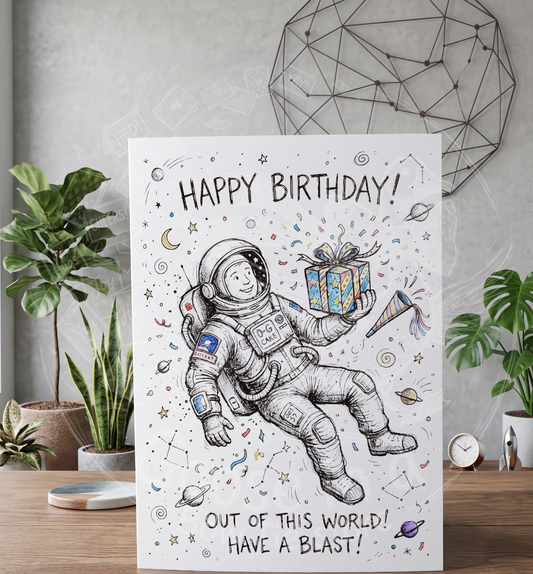 Kartka Urodzinowa Kosmonauta – "Out of This World" (A5)- Drukowana