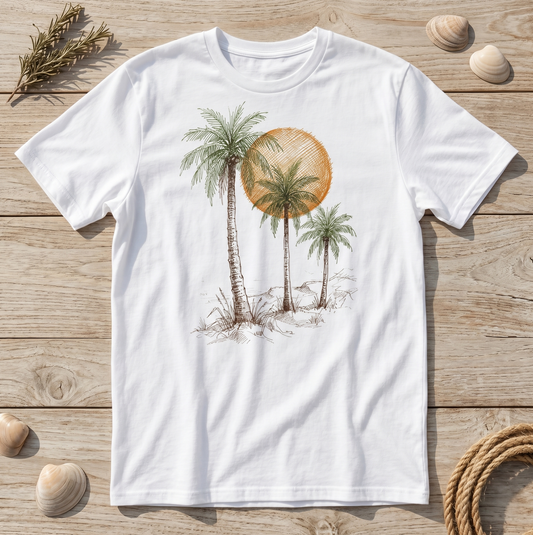 Premium T-Shirt –"Vintage Sunset Palms"- 100% Bawełna Organiczna