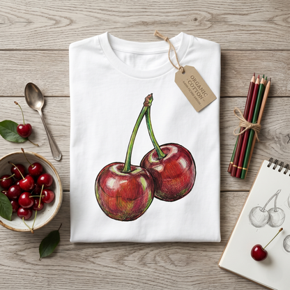 Premium T-Shirt –"Cherries"- 100% Bawełna Organiczna