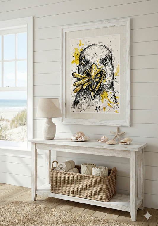 Printable poster - "Beach Bandit" - Seagull with Fries