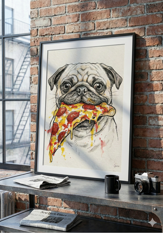 Printable poster - "Pug with Pizza"