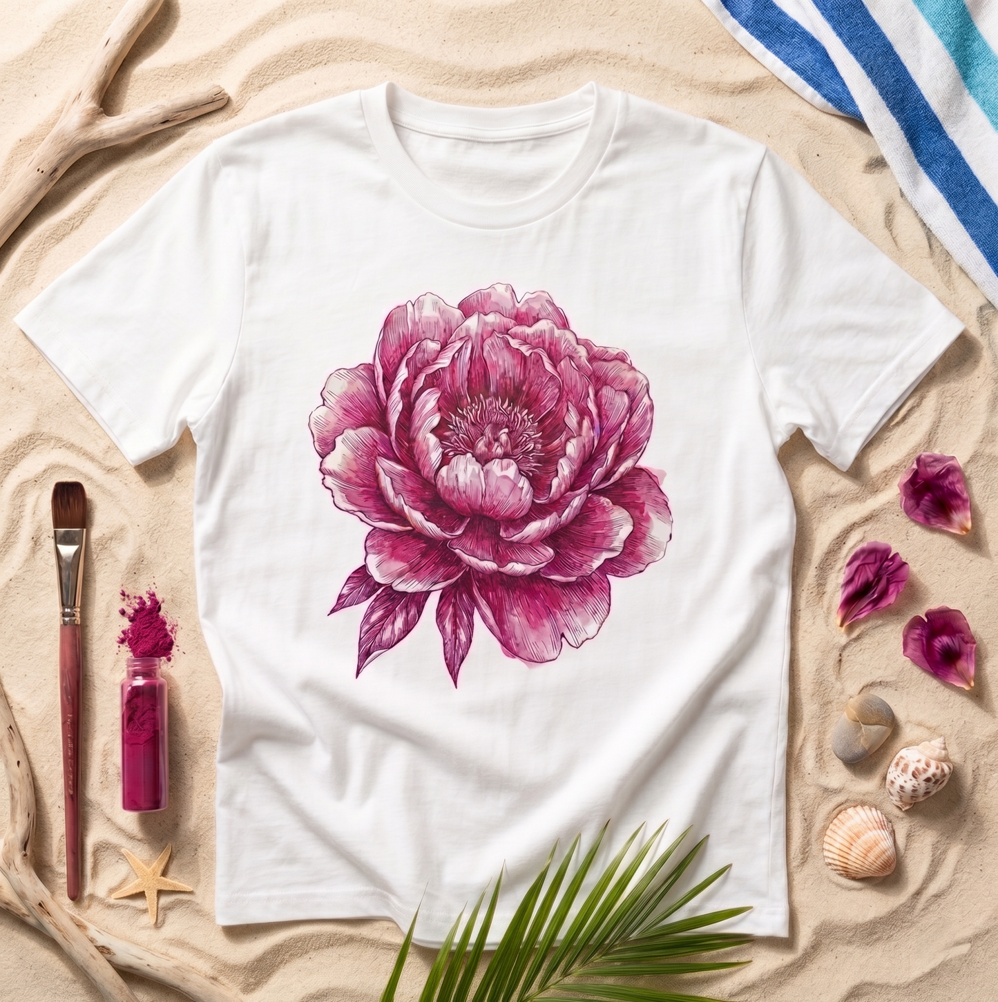 Premium T-Shirt – "Różowa Peonia" 100% Bawełna Organiczna
