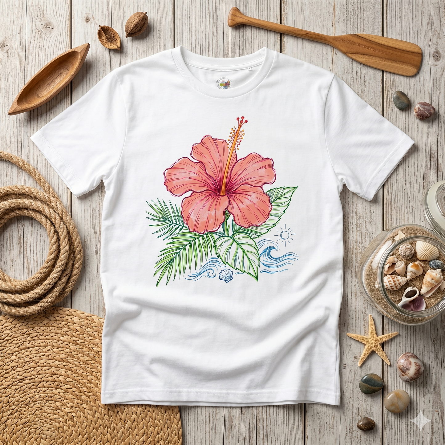 Premium T-Shirt –"Tropikalny Hibiskus"- 100% Bawełna Organiczna