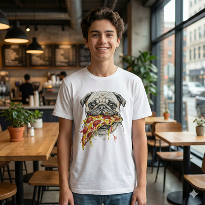 Premium T-Shirt "Pug and Pizza" - 100% Organic Cotton