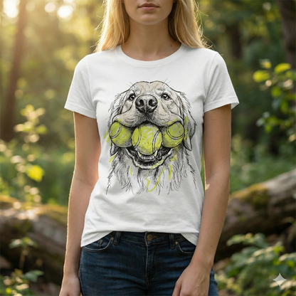 Premium T-Shirt "Triple Fetch" - Golden Retriever - 100% Organic Cotton