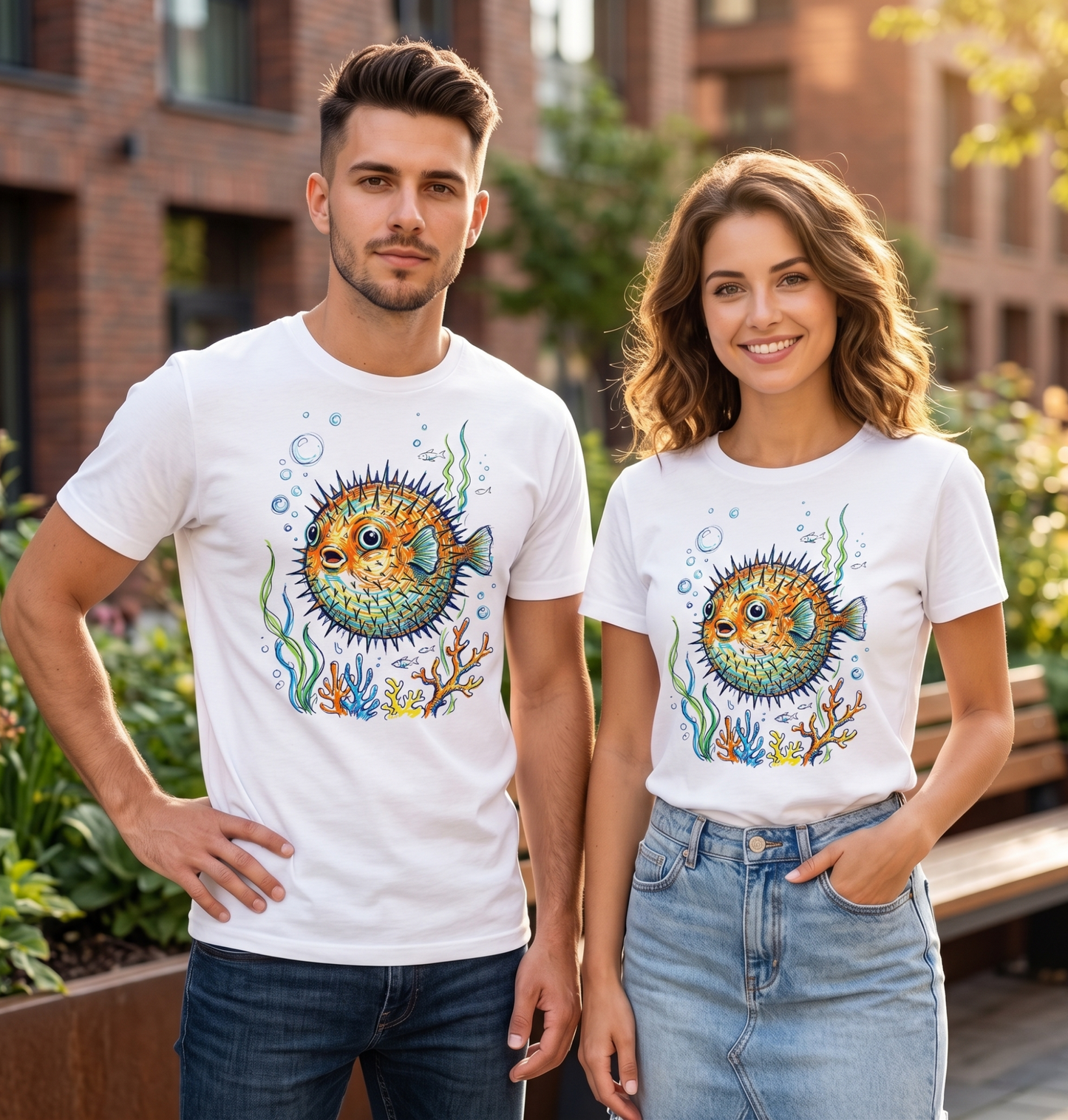 Premium T-Shirt "Kolorowa Rozdymka" – Artystyczny Ocean– 100% Bawełna Organiczna