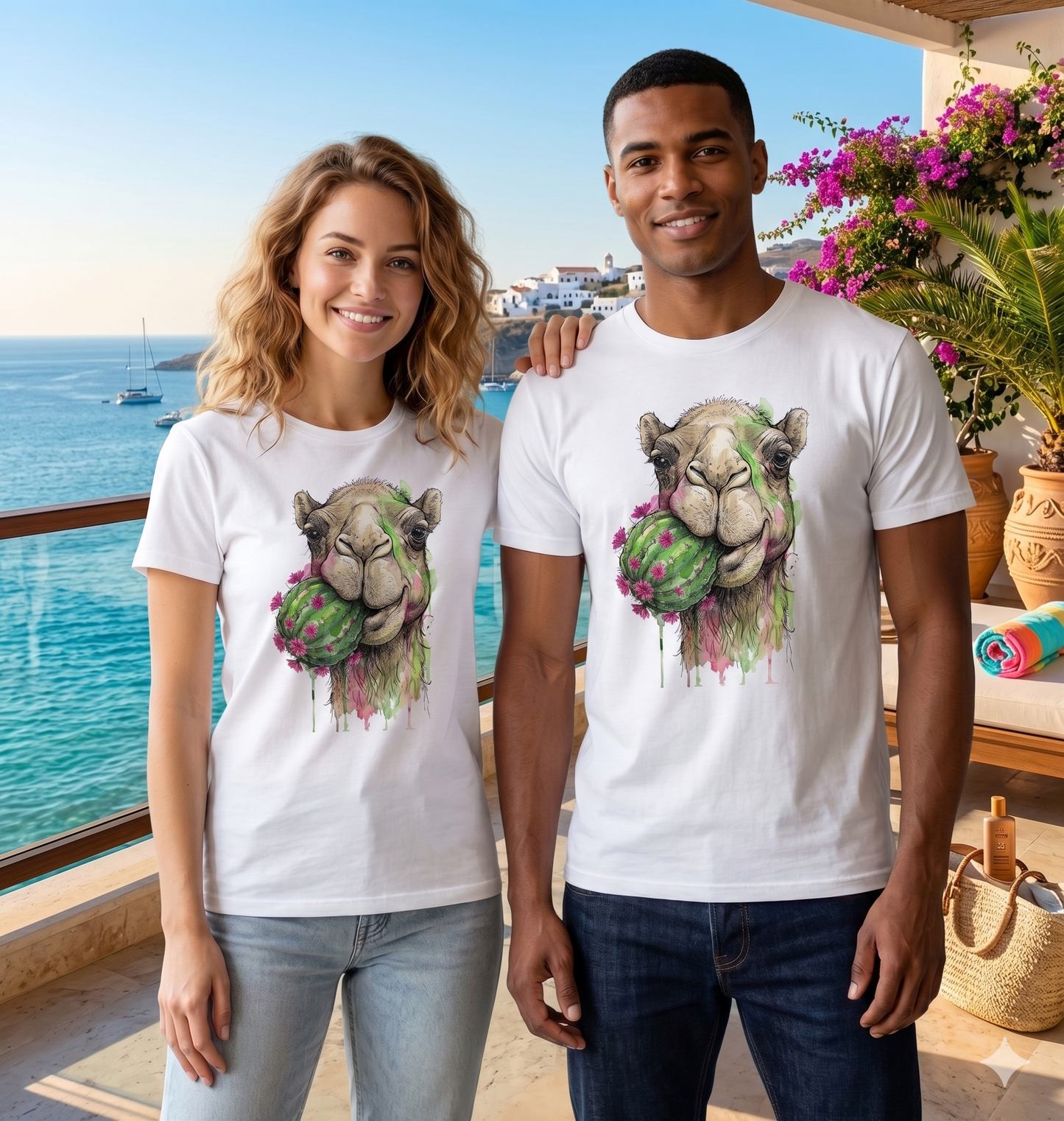 Premium T-Shirt –"Wielbłąd jedzący kaktusa"- 100% Bawełna Organiczna