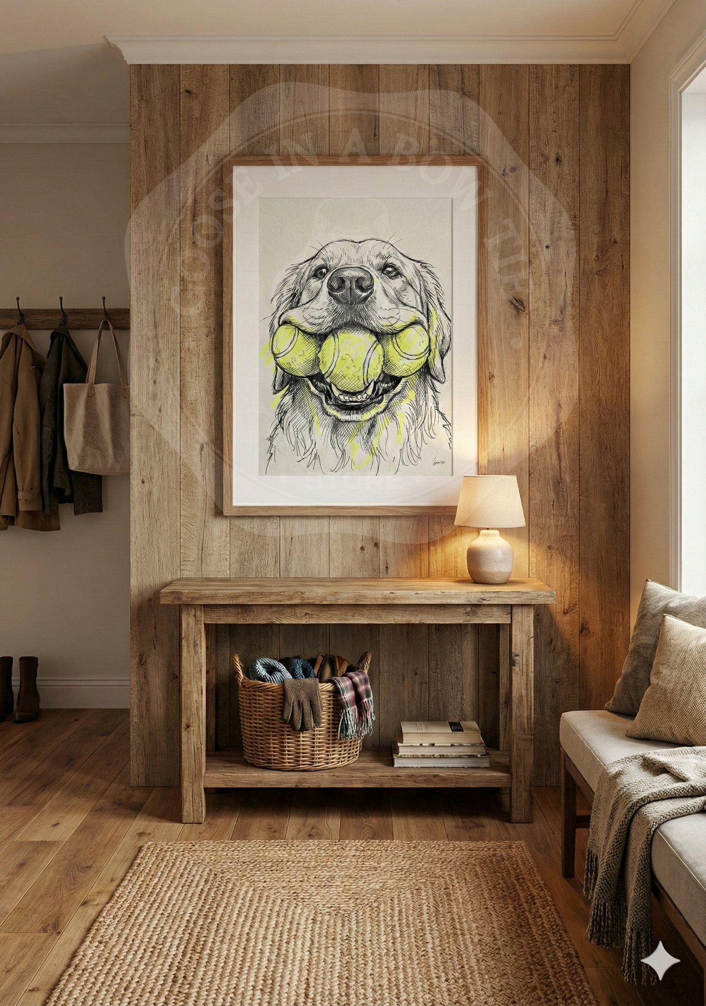 Plakat do druku- "Potrójny Aport" – Golden Retriever