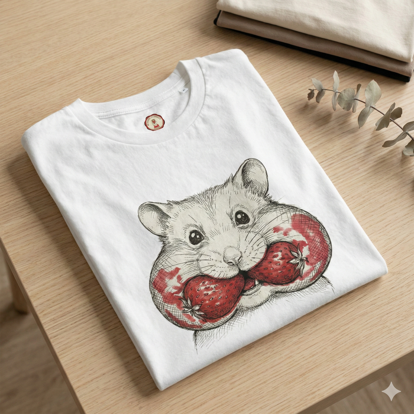 Premium T-Shirt "Strawberry Glutton" - Hamster - 100% Organic Cotton