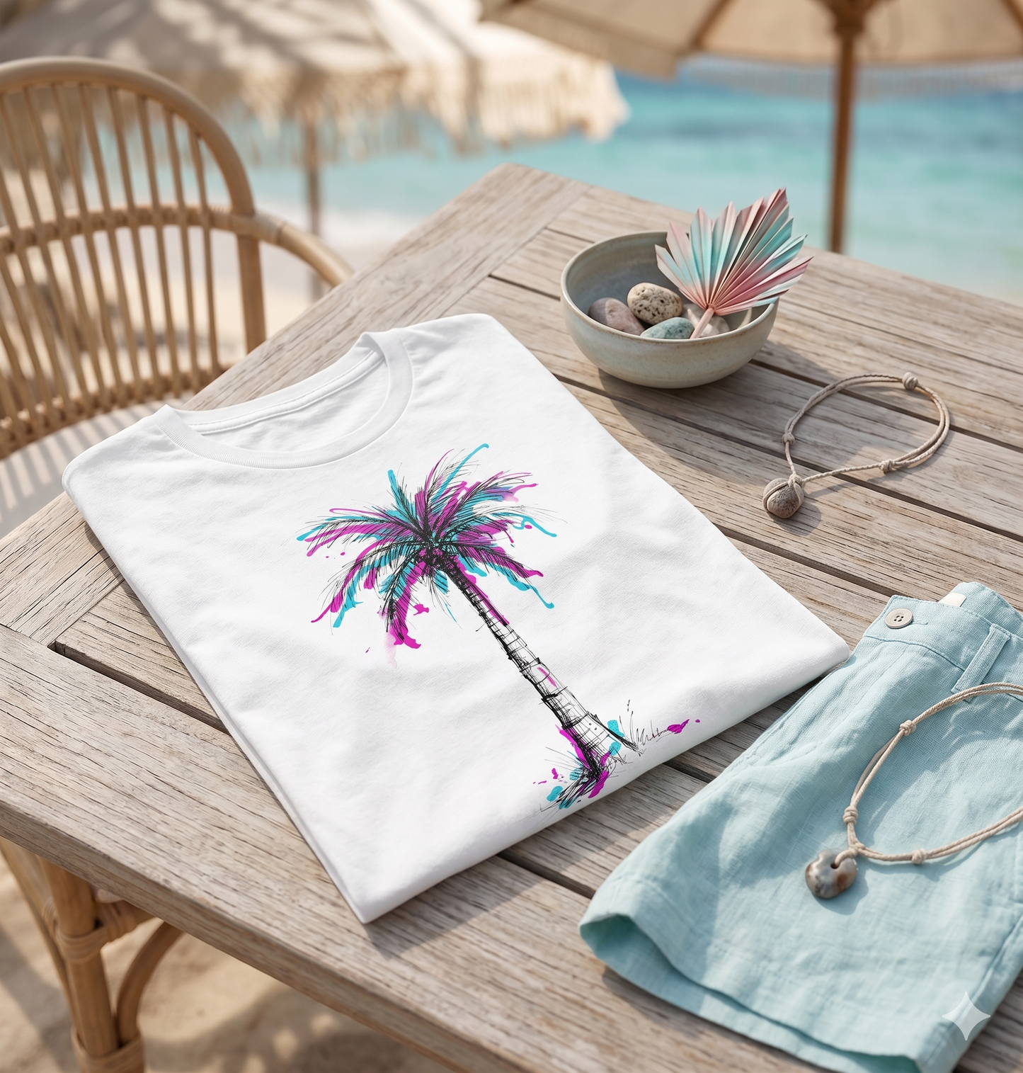 Premium T-Shirt "Neon Palm" – Artystyczny Wakacyjny Vibe – 100% Bawełna Organiczna
