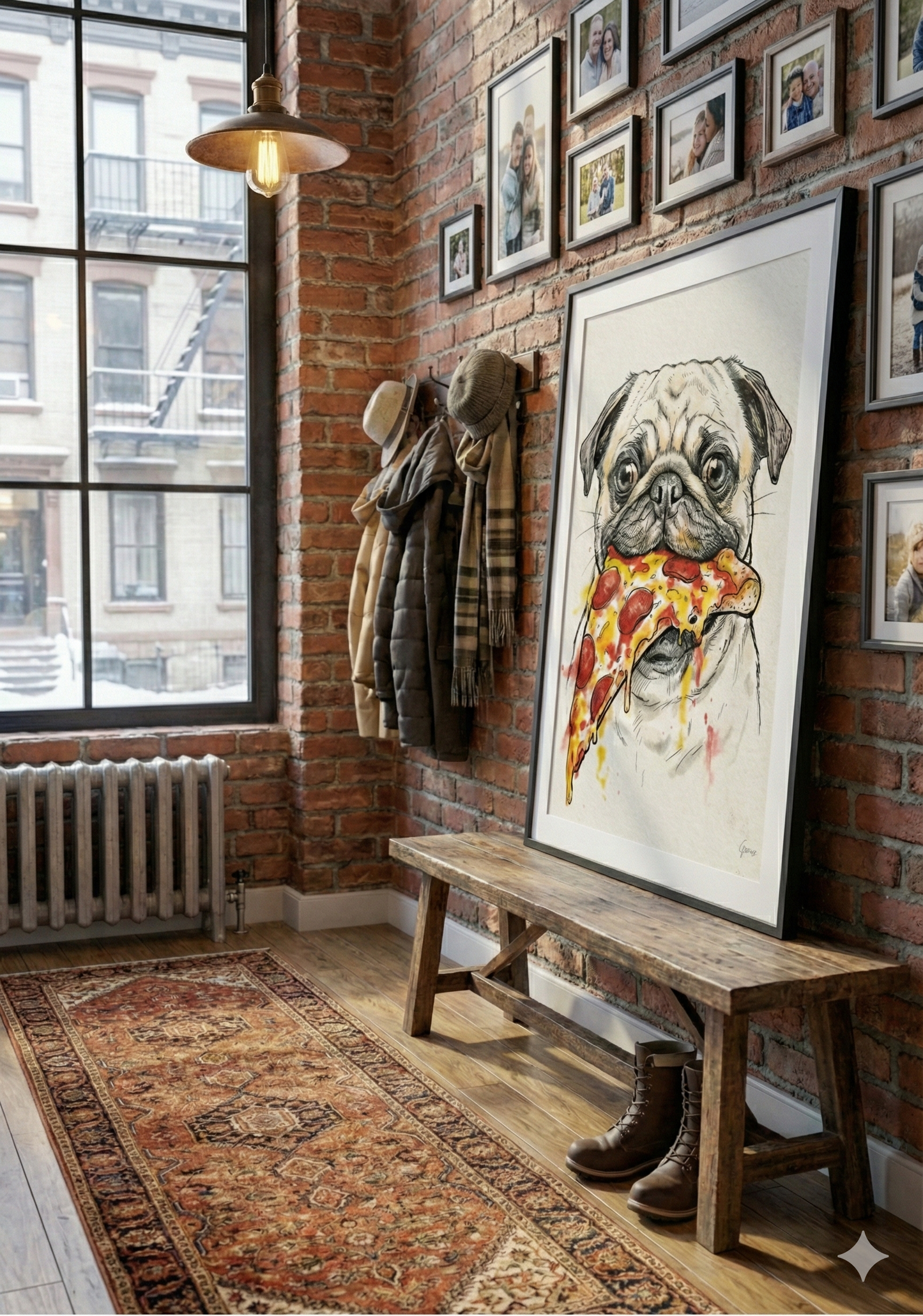 Plakat do druku- "Mops z Pizzą"