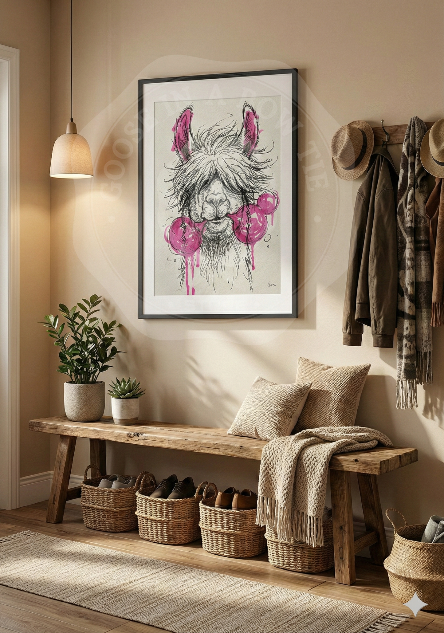 Printable poster - "Cool Llama with Pink Bubblegum"