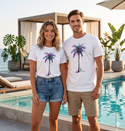 Premium T-Shirt "Neon Palm" – Artystyczny Wakacyjny Vibe – 100% Bawełna Organiczna