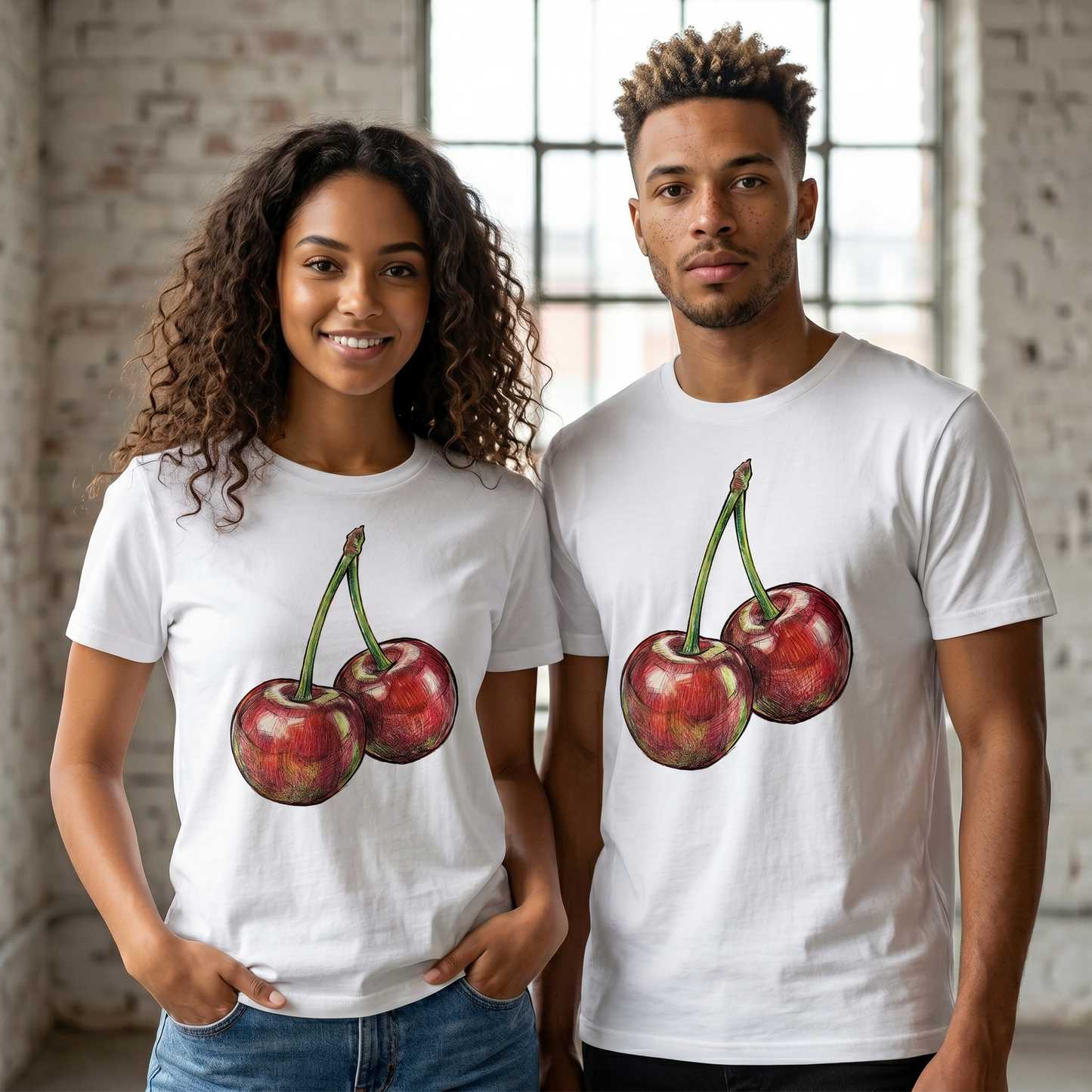 Premium T-Shirt –"Cherries"- 100% Bawełna Organiczna