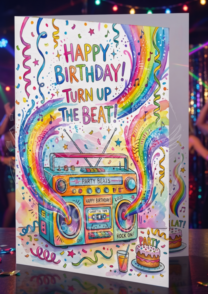 Wyjątkowa Kartka Urodzinowa "Turn Up The Beat!" - Drukowana