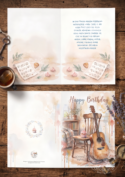 Wyjątkowa Kartka Urodzinowa "Urodzinowa z Gitara" - Drukowana