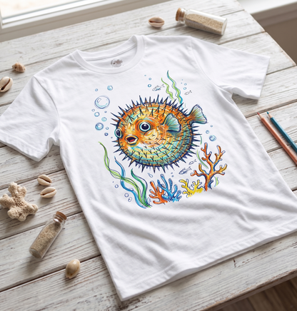 Premium T-Shirt "Kolorowa Rozdymka" – Artystyczny Ocean– 100% Bawełna Organiczna