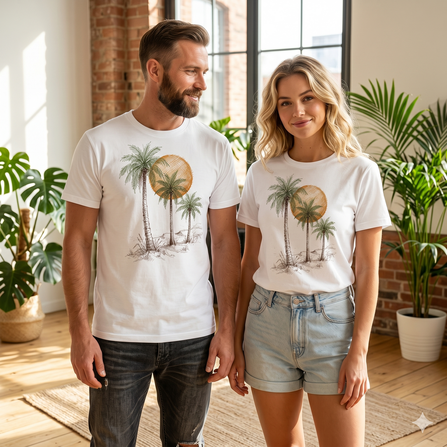 Premium T-Shirt –"Vintage Sunset Palms"- 100% Bawełna Organiczna