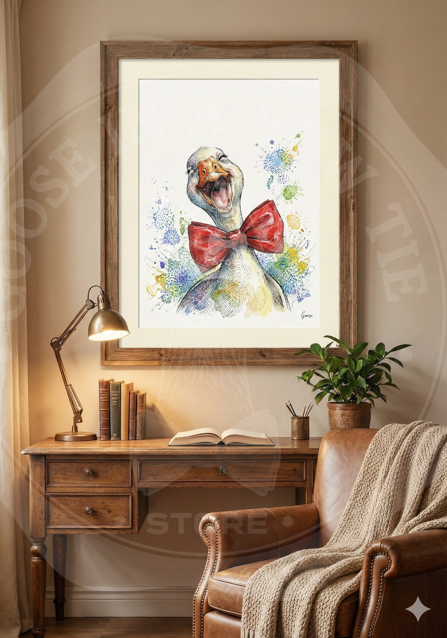 Printable poster - "Laughing Goose in a Red Bow Tie"