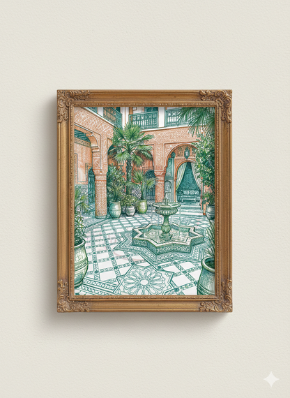 Plakat do druku- "Marrakesz Spokój w Cieniu Riad"