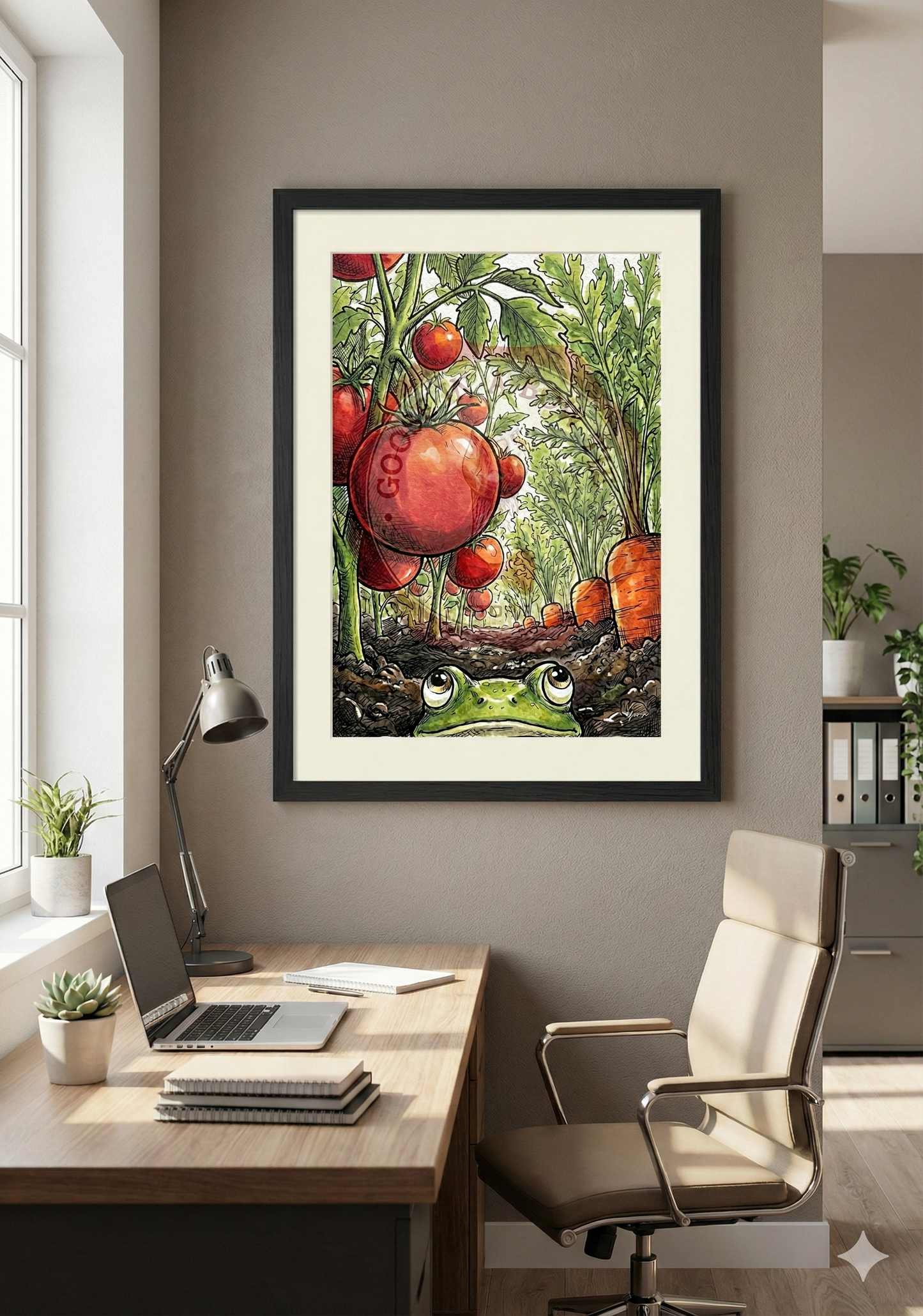 Plakat do druku- "Ogród Warzywny z Żabiej Perspektywy"
