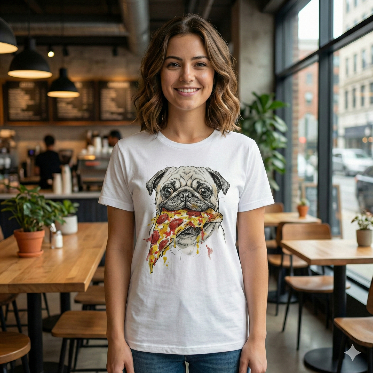 Premium T-Shirt "Pug and Pizza" - 100% Organic Cotton