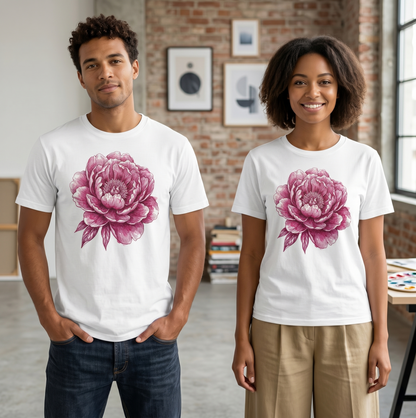 Premium T-Shirt – "Różowa Peonia" 100% Bawełna Organiczna