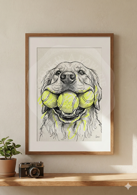 Printable poster - "Triple Fetch" - Golden Retriever