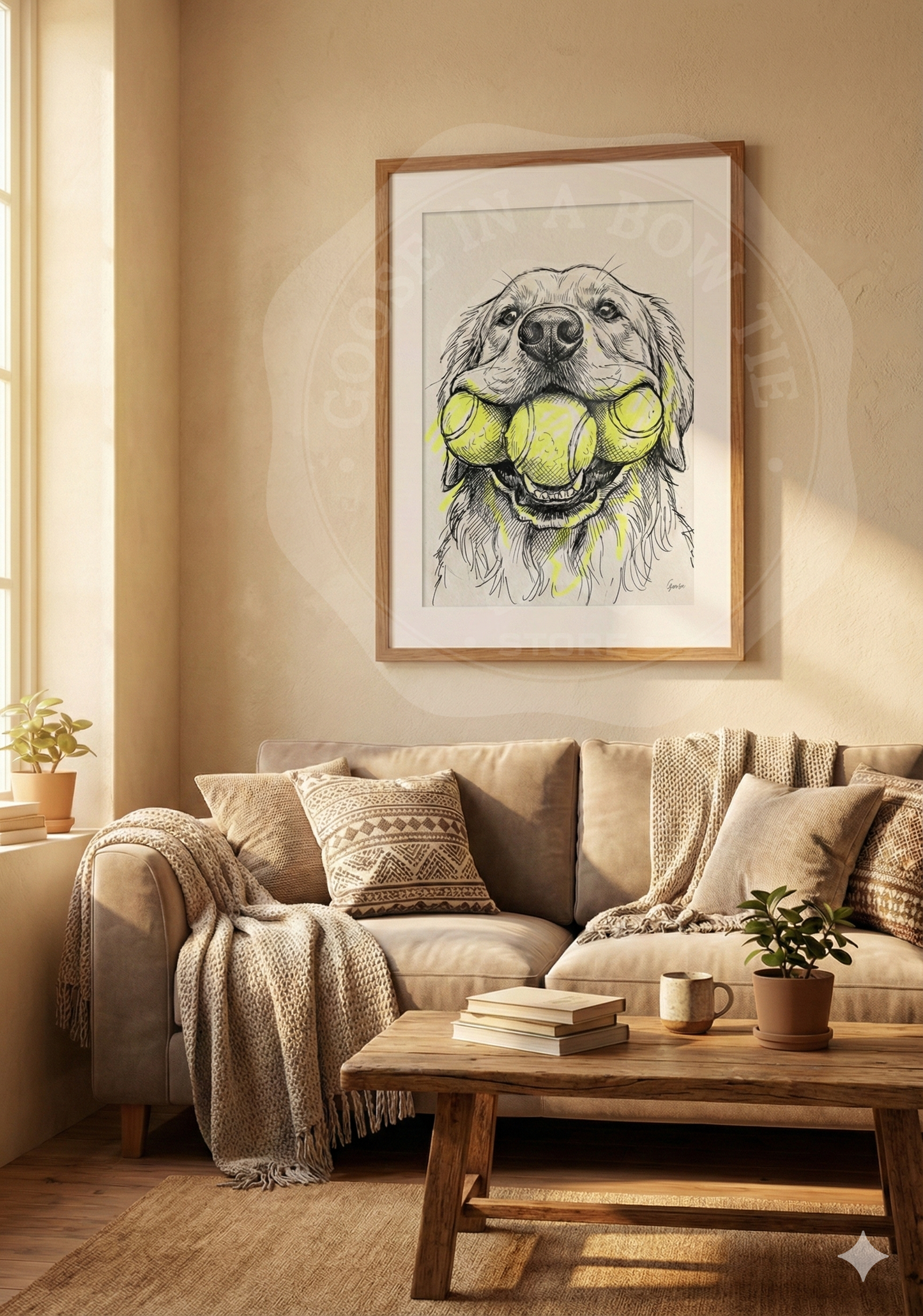 Plakat do druku- "Potrójny Aport" – Golden Retriever