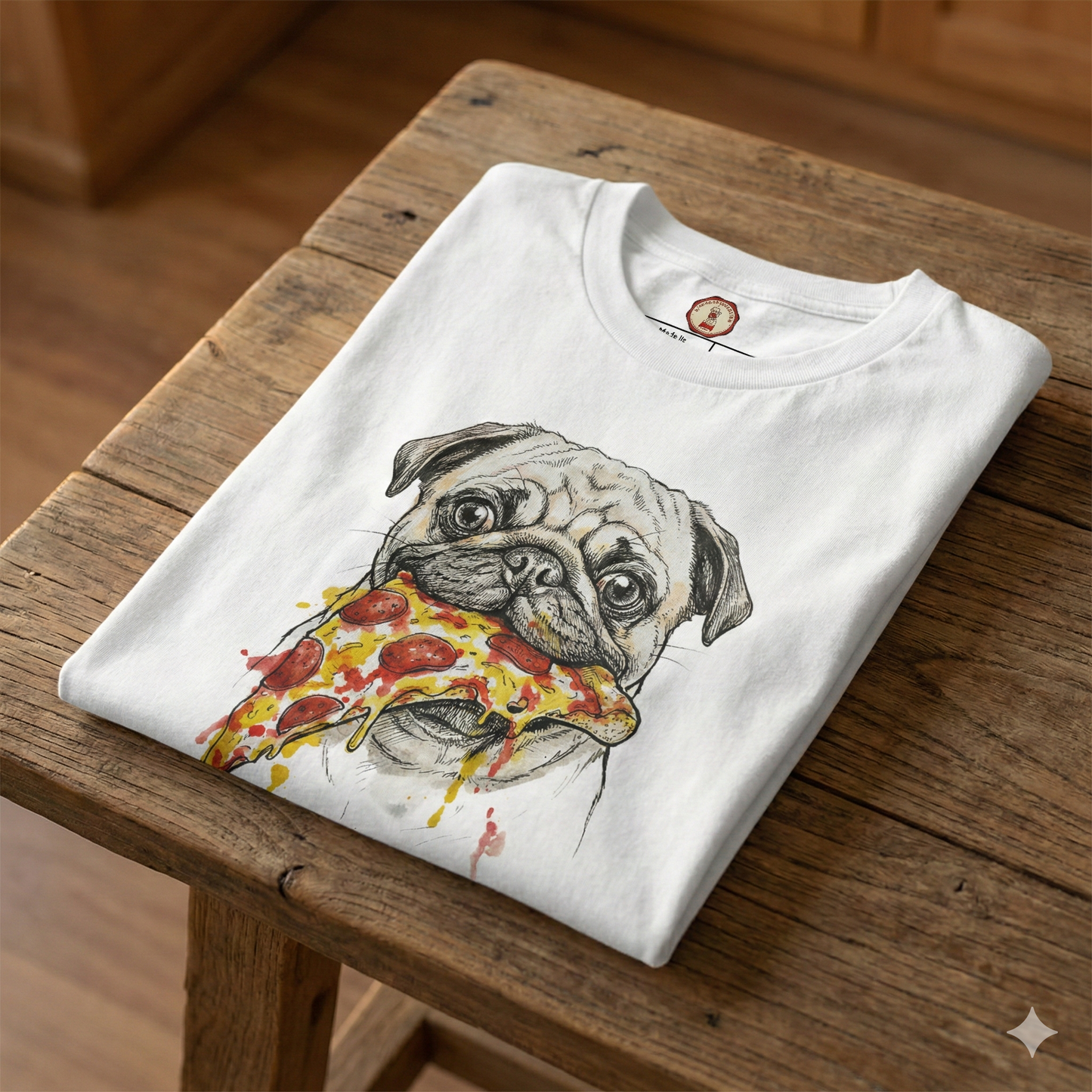 Premium T-Shirt "Pug and Pizza" - 100% Organic Cotton