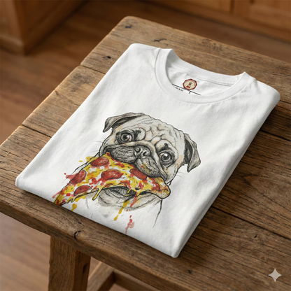 Premium T-Shirt "Pug and Pizza" - 100% Organic Cotton