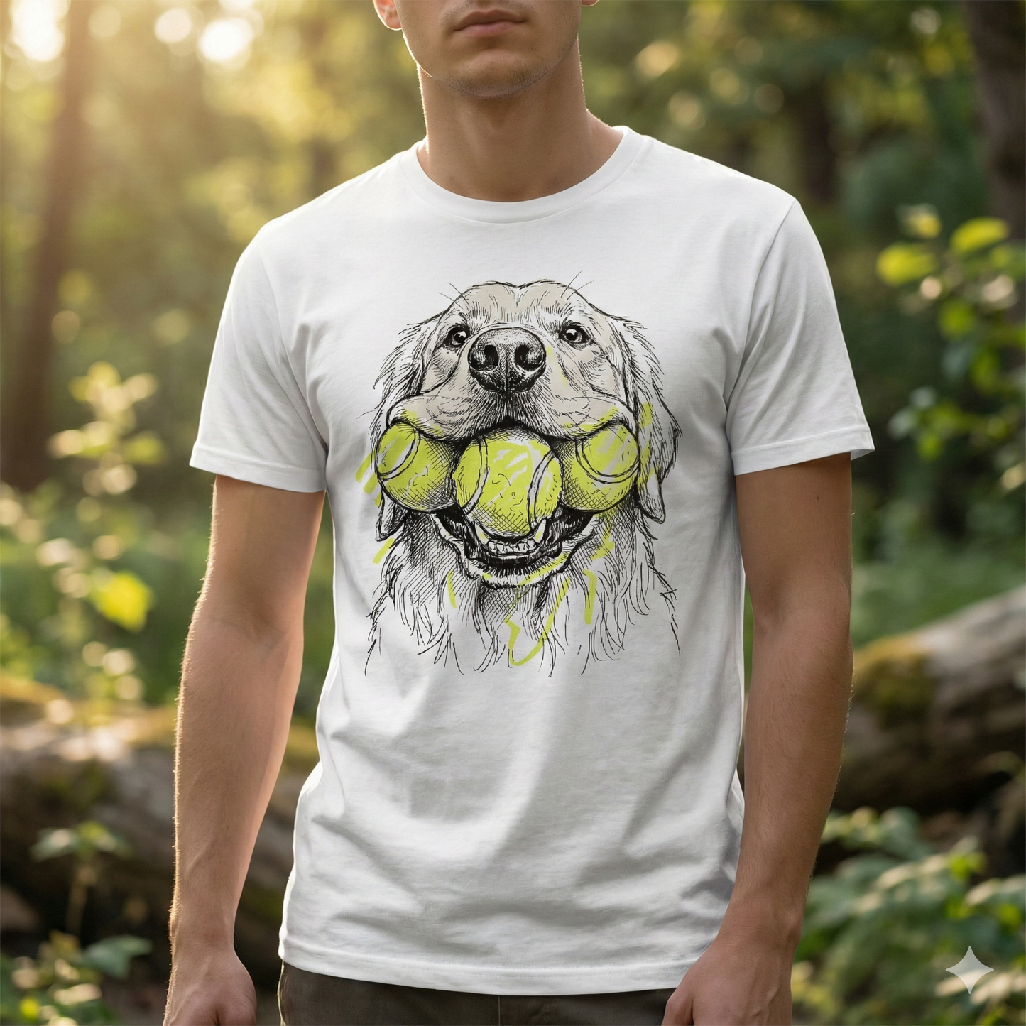 Premium T-Shirt "Triple Fetch" - Golden Retriever - 100% Organic Cotton