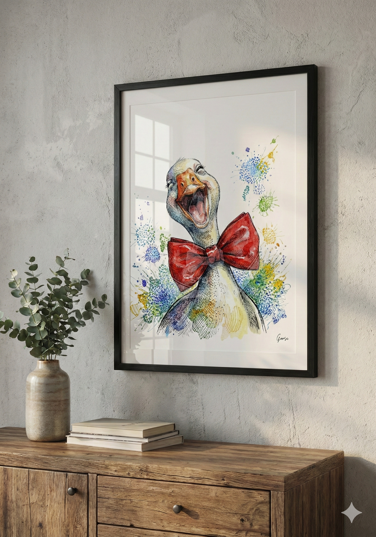 Printable poster - "Laughing Goose in a Red Bow Tie"