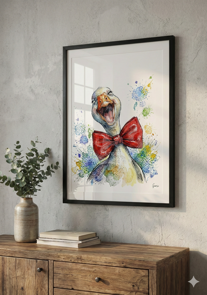 Printable poster - "Laughing Goose in a Red Bow Tie"