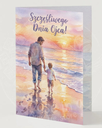 Wyjątkowa Kartka na Dzień Ojca "Spacer brzegiem morza"- Drukowana